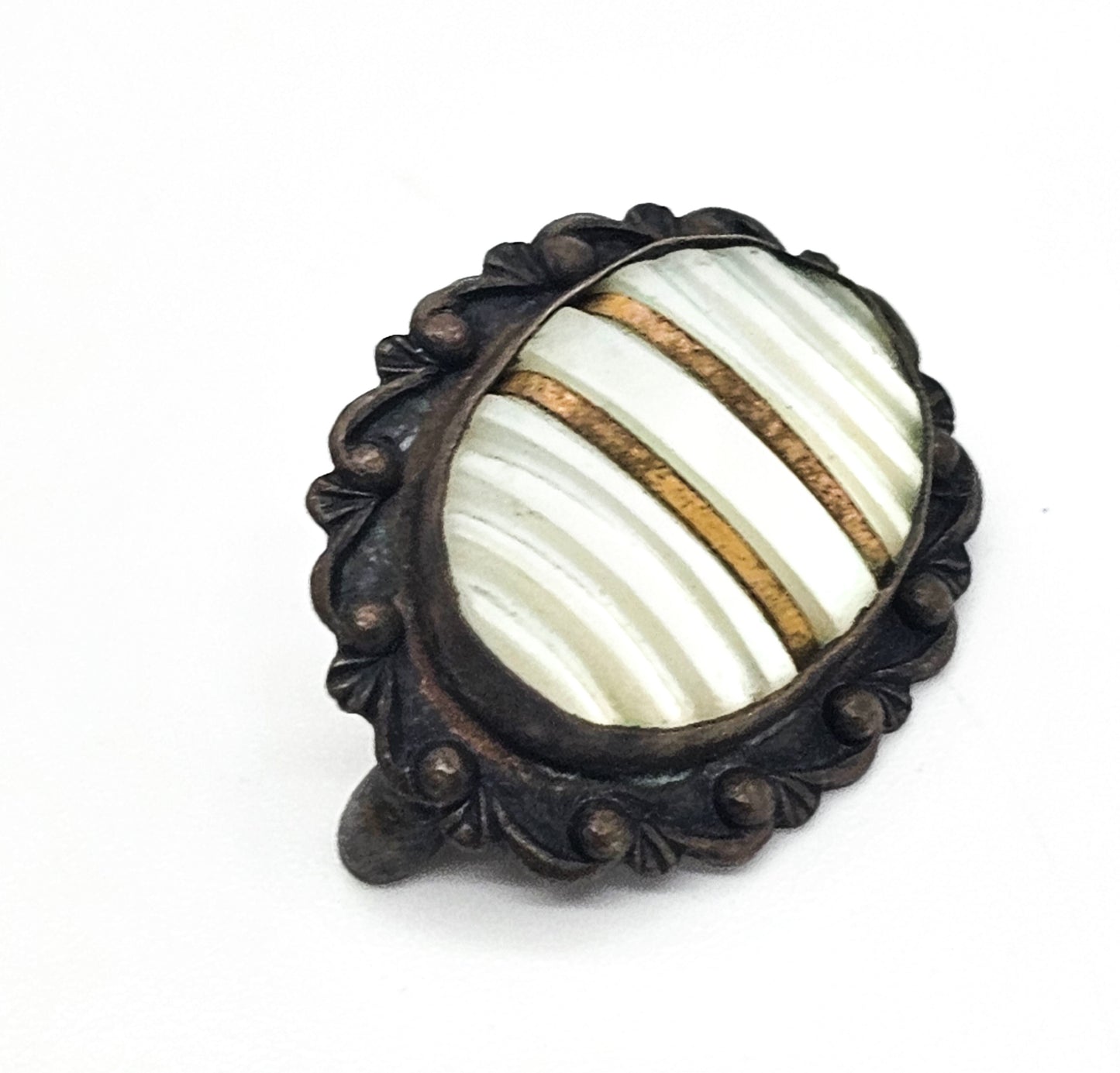 Victorian Mother of pearl ribbed dainty small gold filled antique brooch