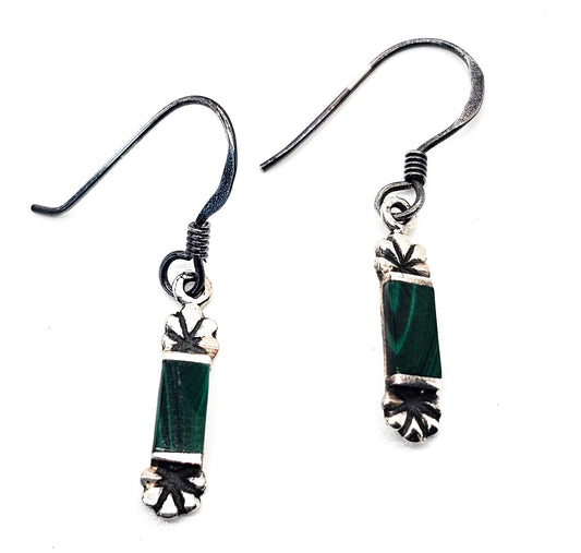 Boma signed banded malachite vintage scalloped sterling silver gemstone earrings