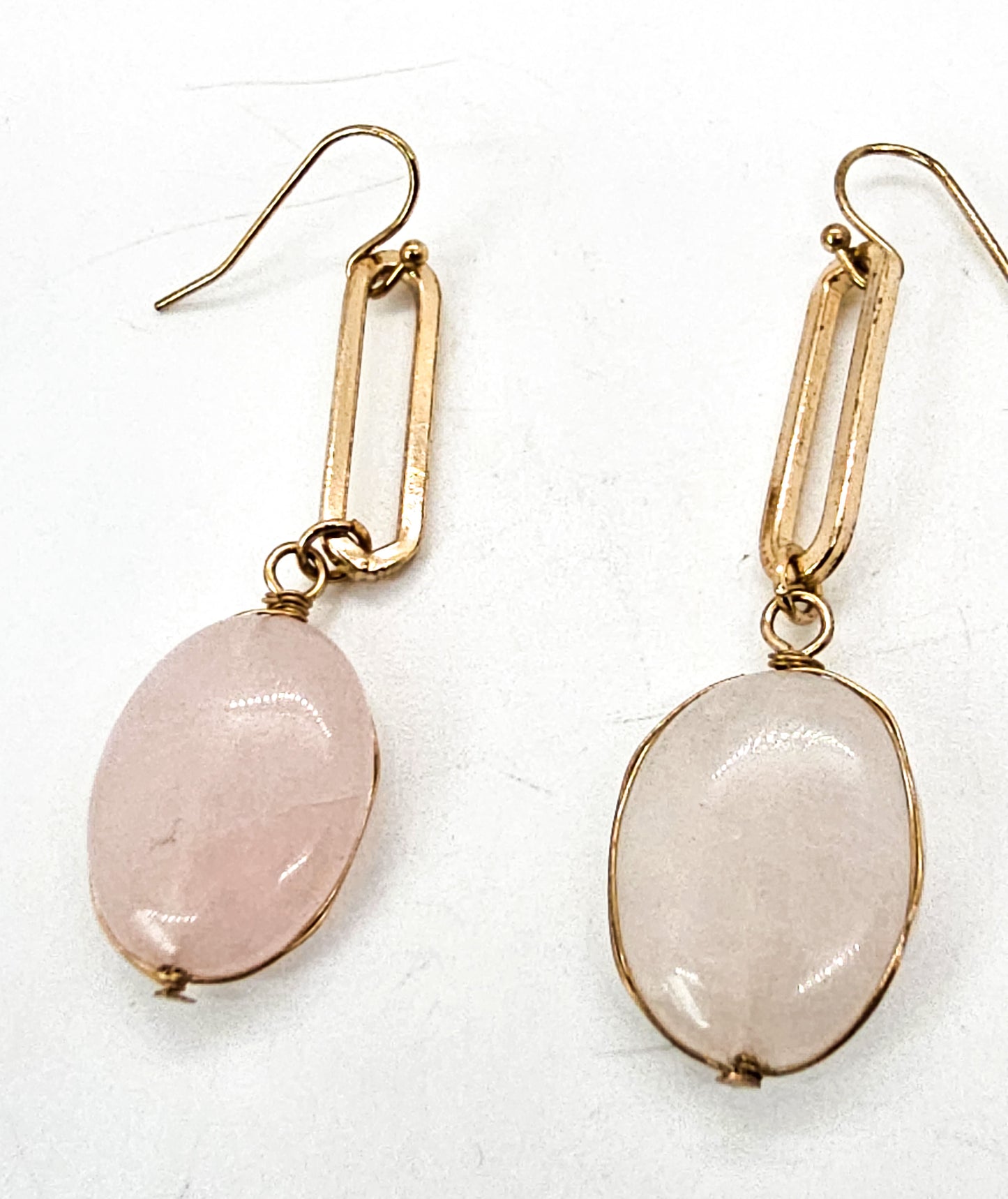 Rose quartz abstract gold overlay vintage sterling silver drop earrings
