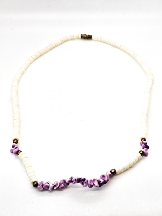 Retro white puka shell and pink dyed shell vintage surfer skater necklace