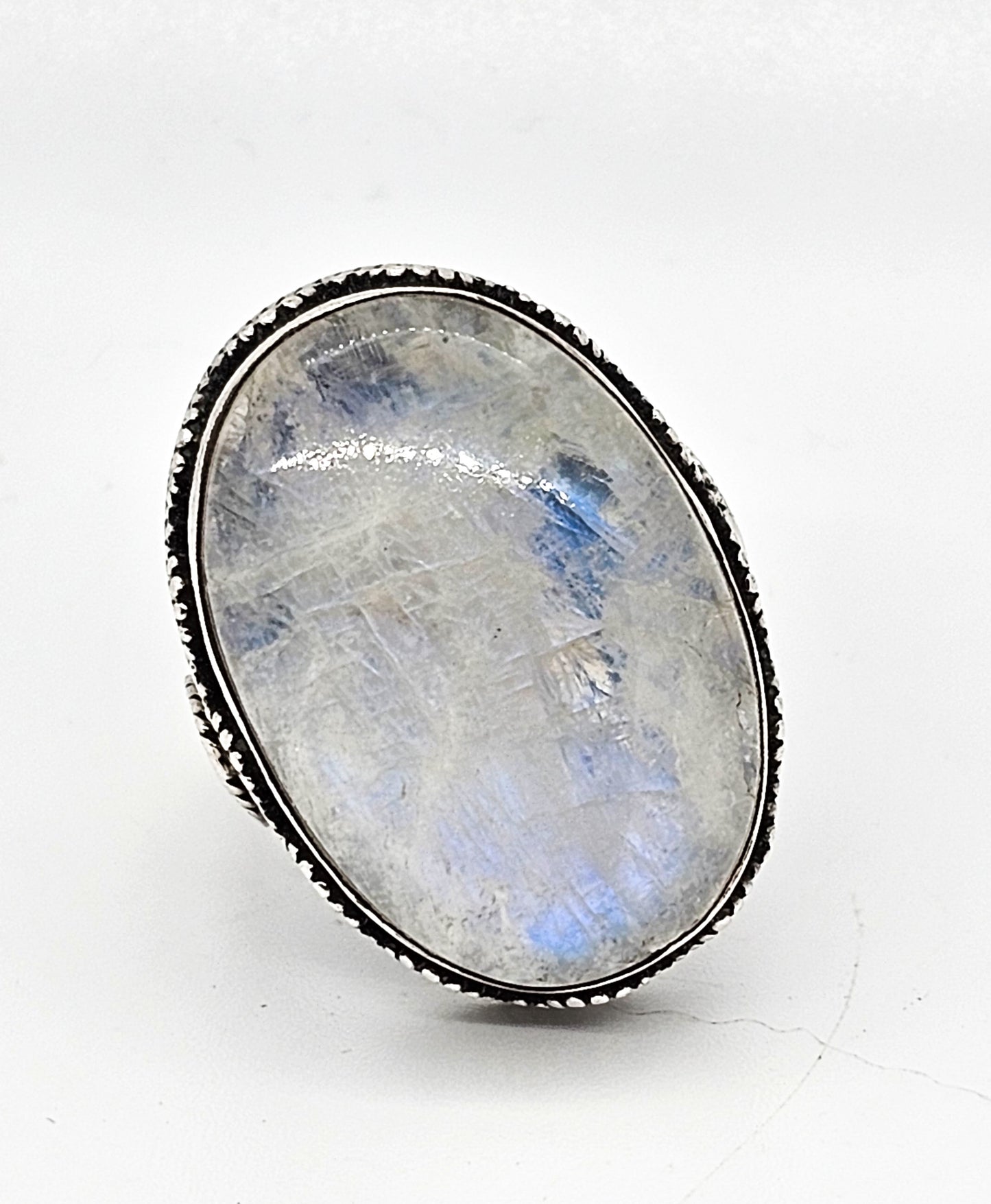 XL Rainbow Blue moonstone bali Balinese tribal spiral sterling silver ring size 9