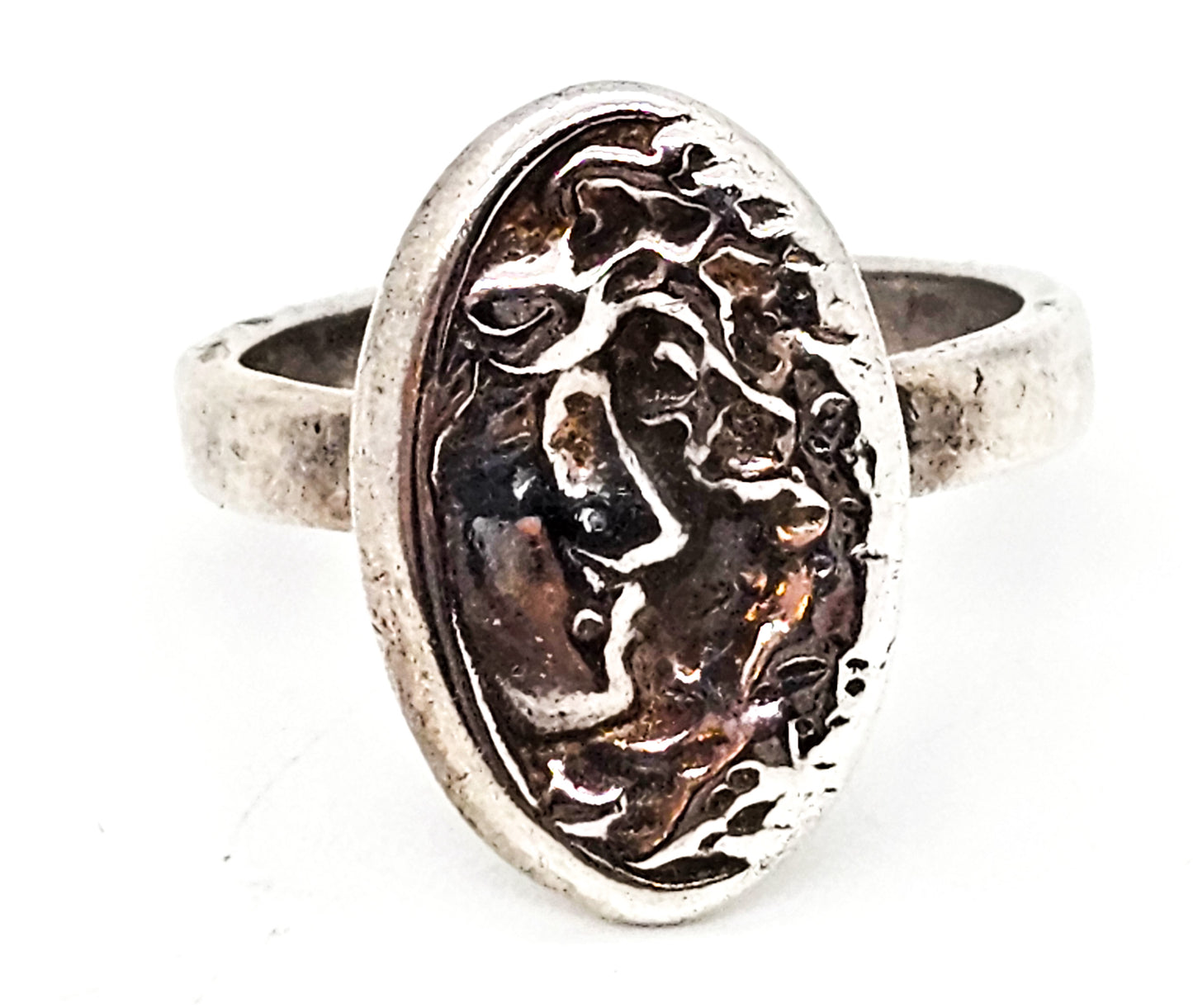 Nymph woman Art Nouveau vintage sterling silver cameo ring size 7