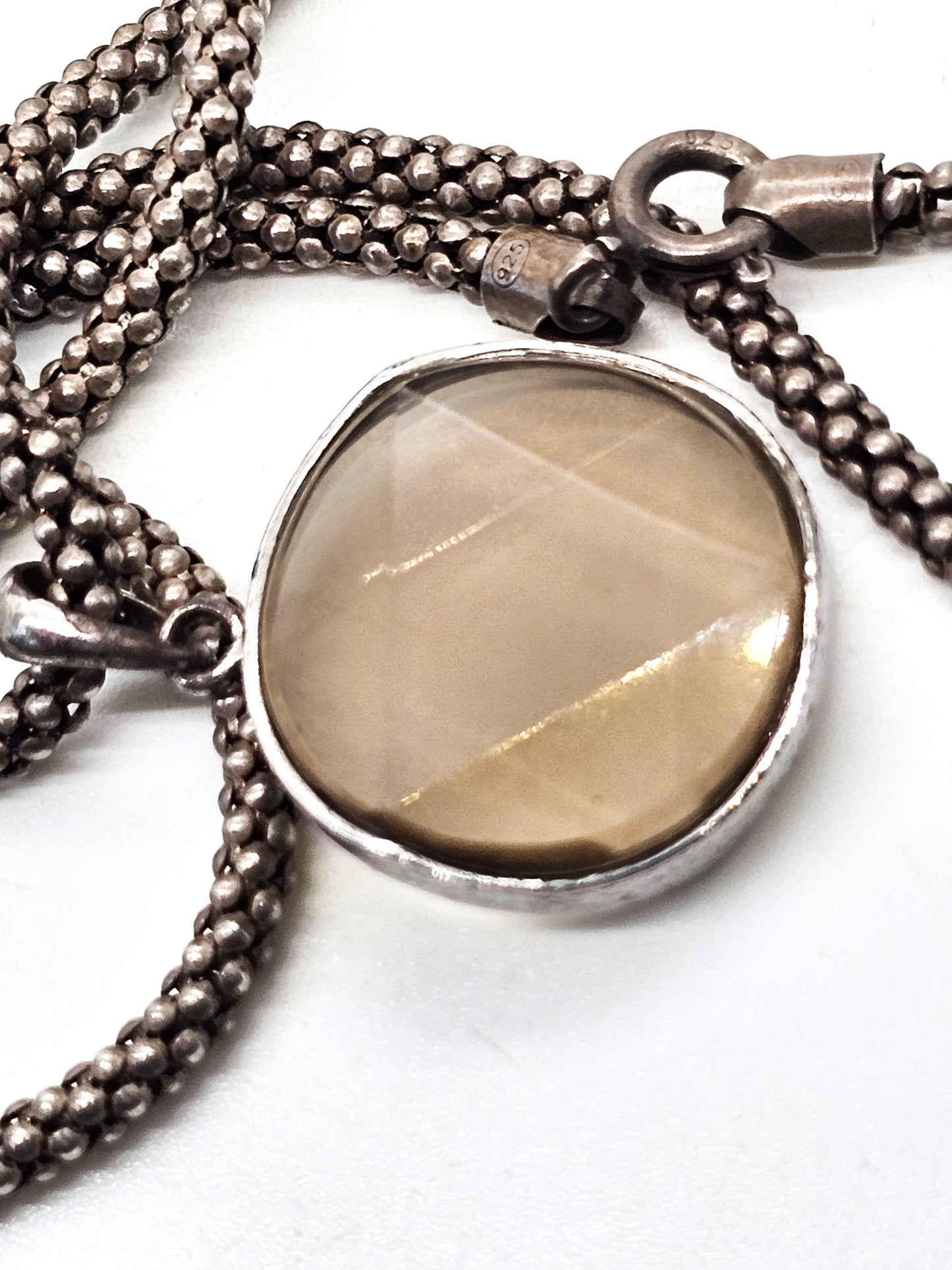 Smokey Quartz faceted pendant on ornate sterling silver chain