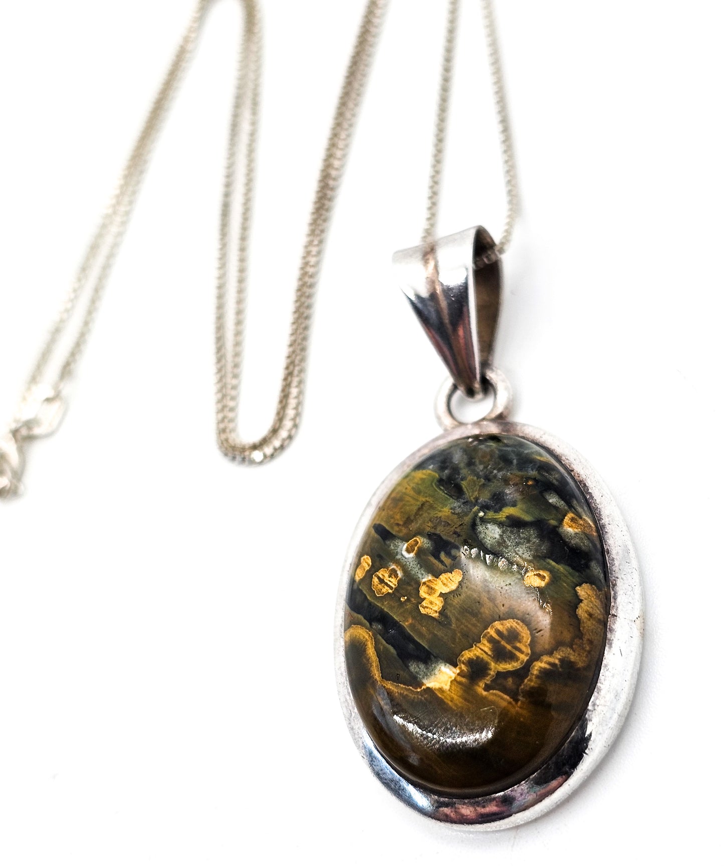 Marbled Pietersite large cab chalcedony sterling silver gemstone necklace