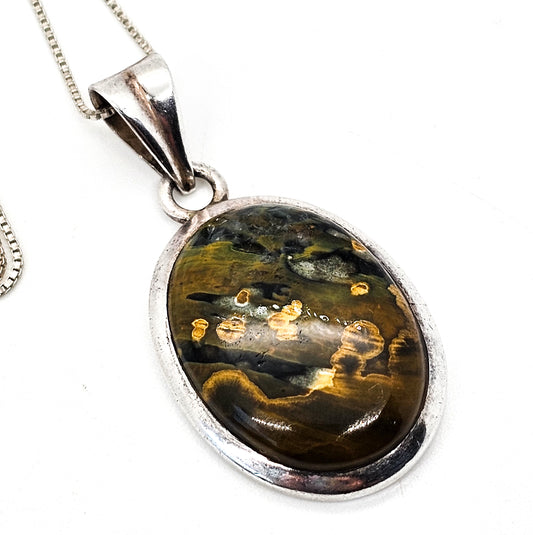 Marbled Pietersite large cab chalcedony sterling silver gemstone necklace