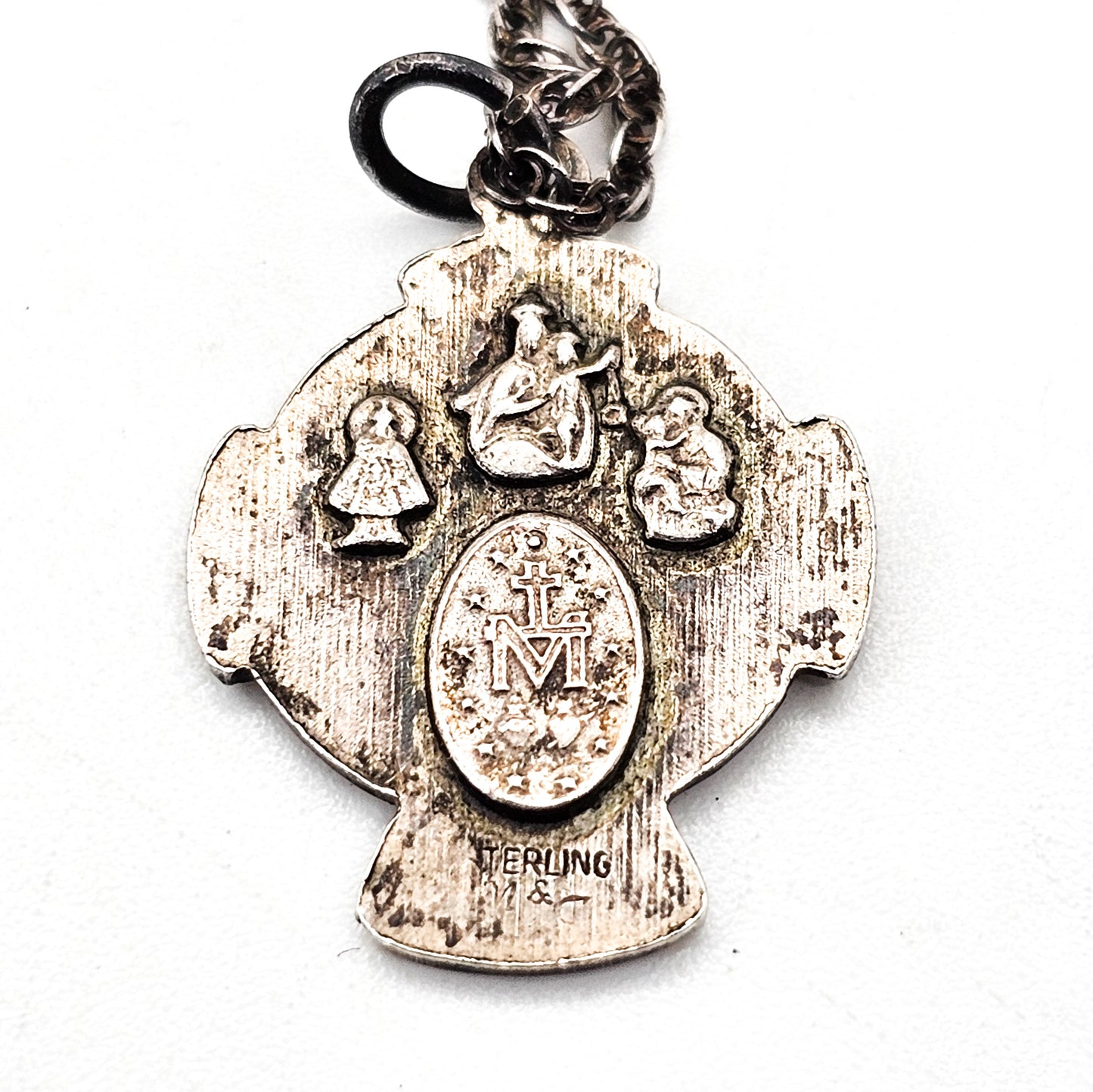 Catholic 5 way cross sterling silver Holy Spirit pendant necklace