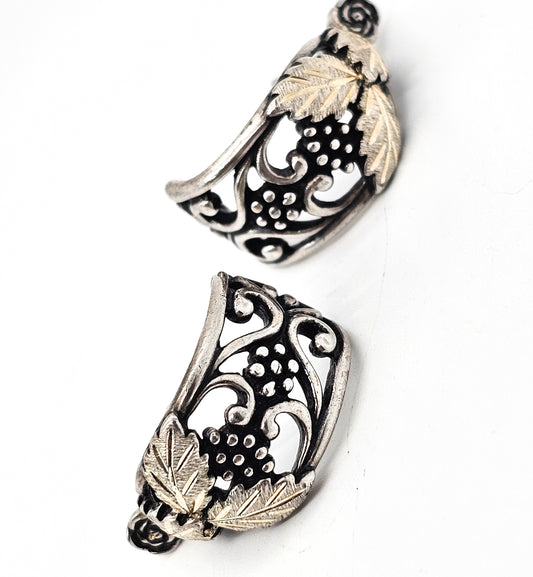 Black Hills Gold grape leaf vintage sterling silver hoop earrings Gold Diggers