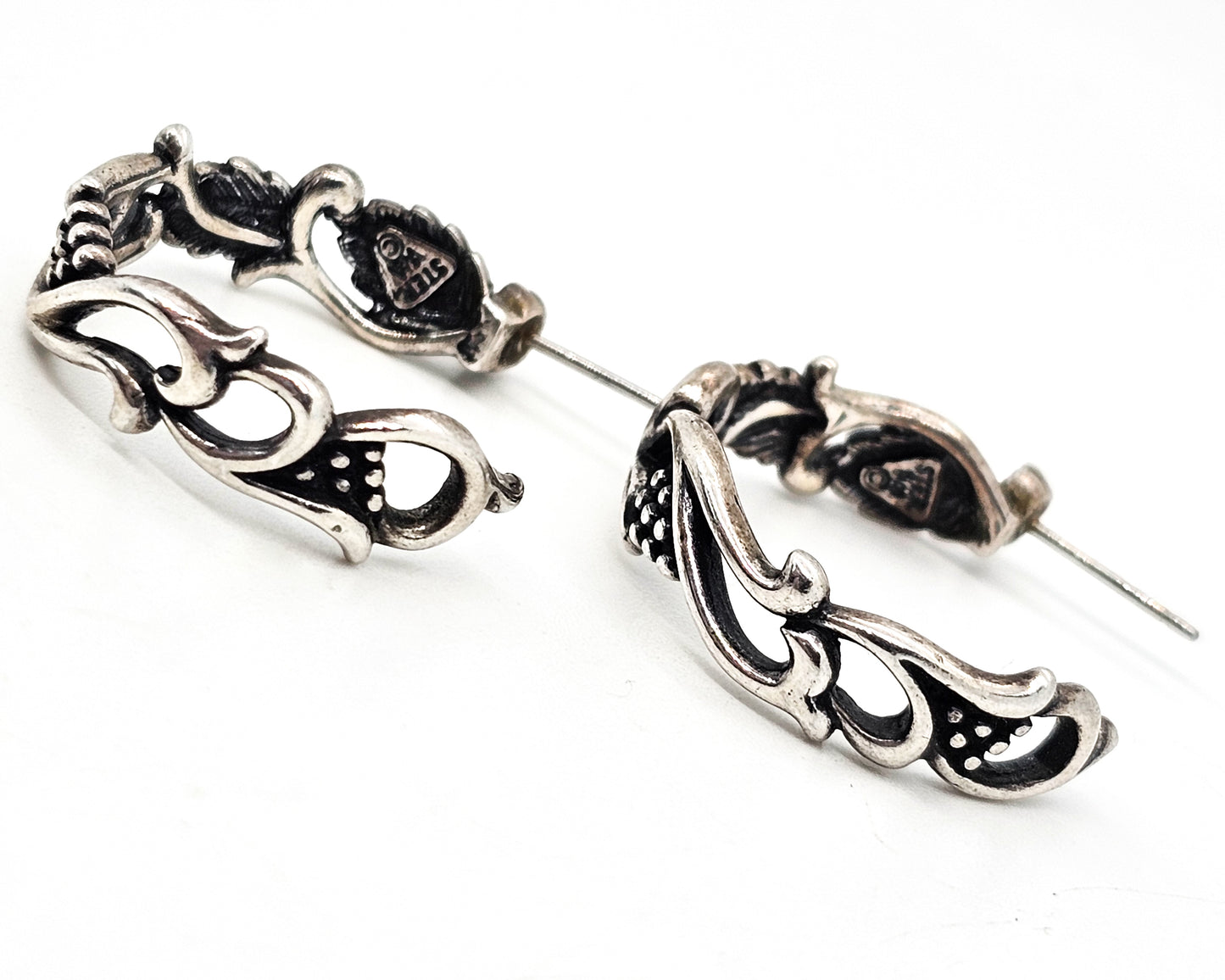 Black Hills Gold vintage sterling silver hoop earrings Wheeler Manufacturing