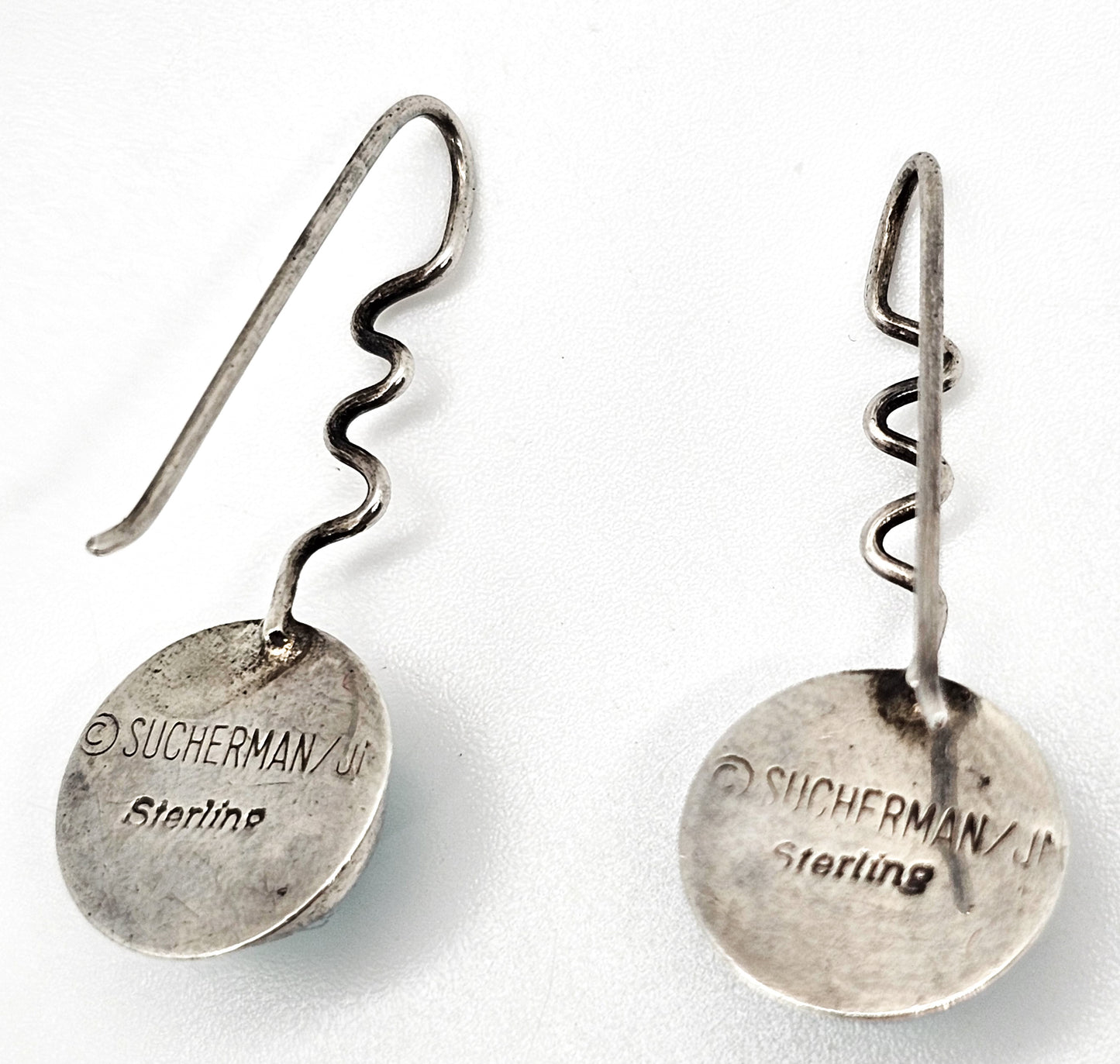 Barbara Sucherman Dichroic Art Glass vintage sterling silver drop earrings