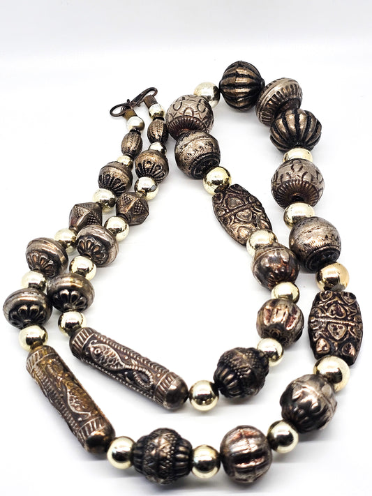 Debi Tana silver toned artisan bench beaded long vintage necklace
