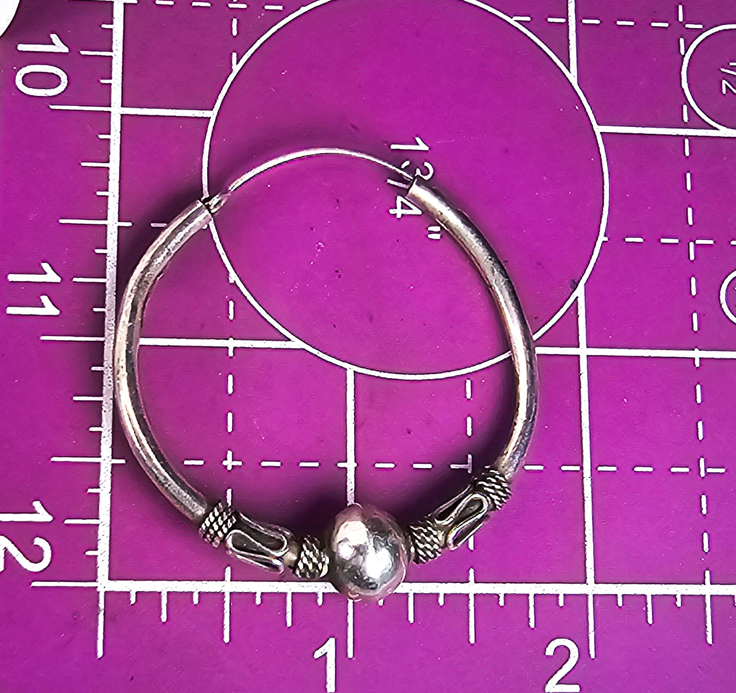 Bali Tribal style retro large vintage sterling silver hoop 1.75 inches