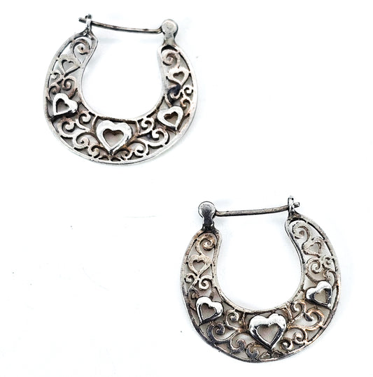Boma filigree heart open work lever back vintage sterling silver retro earrings