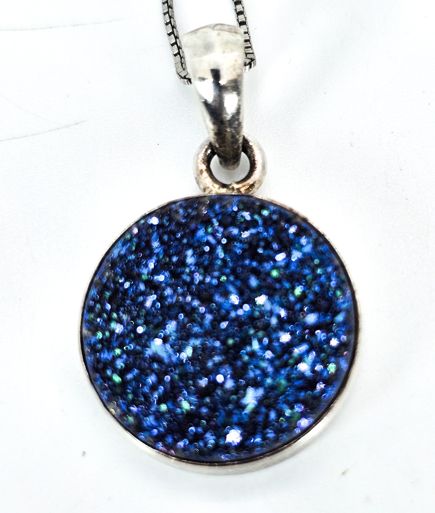 Sajen SJ Titanium blue Aura Druzy Quartz sterling silver signed pendant necklace