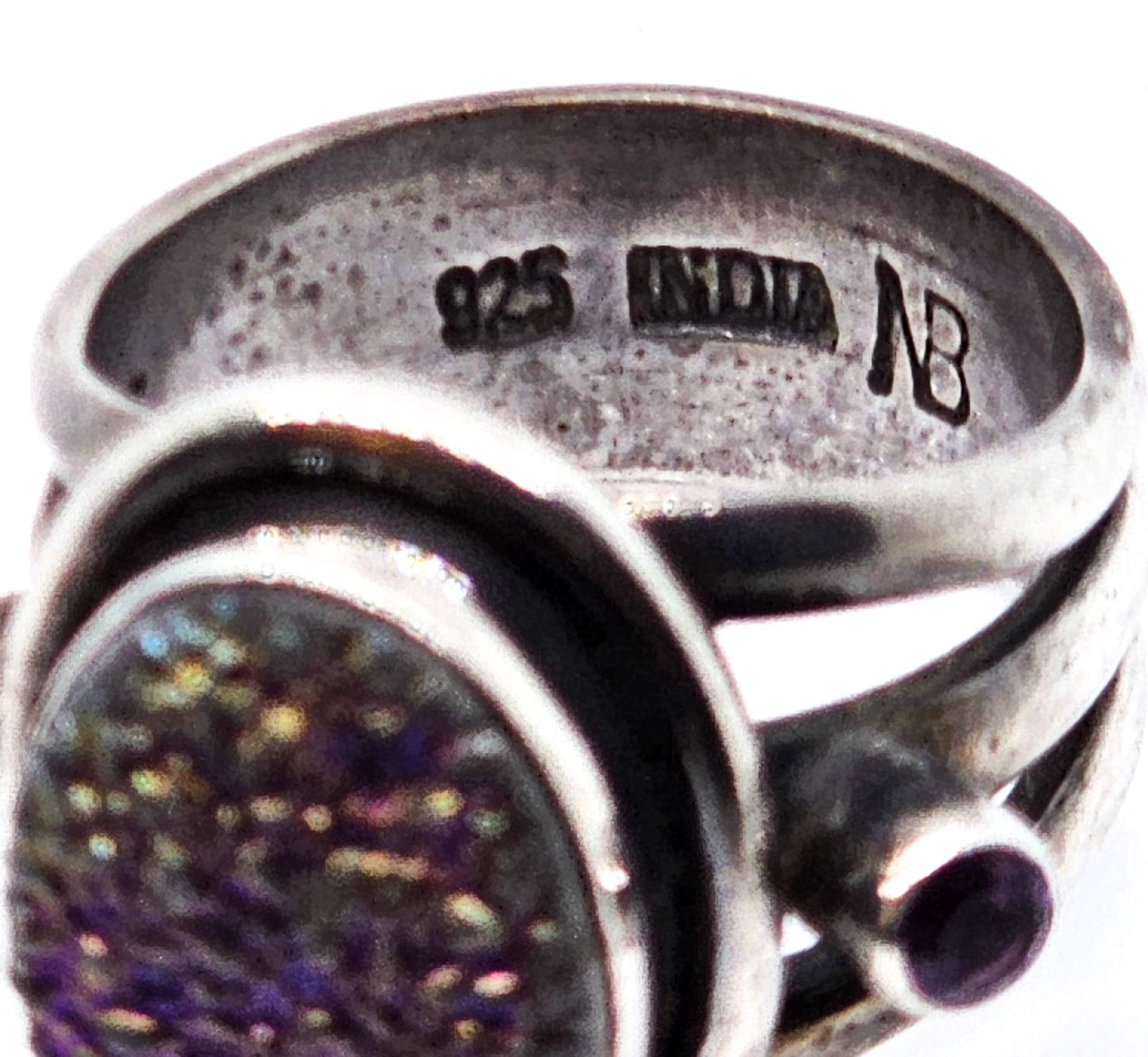 Nicky Butler NB Aura Titanium Druzy Amethyst gemstone sterling silver ring size 8 India