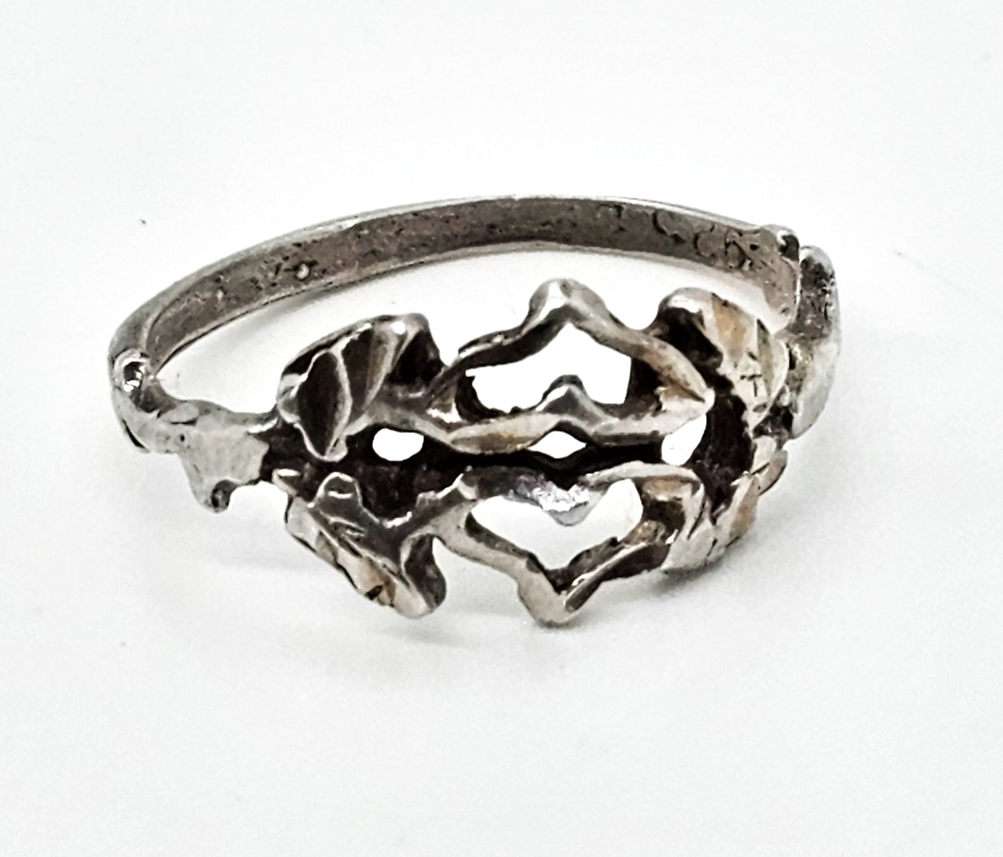 Retro Double heart 1980's open work sterling silver ring size 6