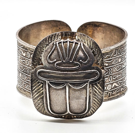 Art Deco Egyptian Revival Large Scarab Beetle Khepri vintage sterling silver bracelet