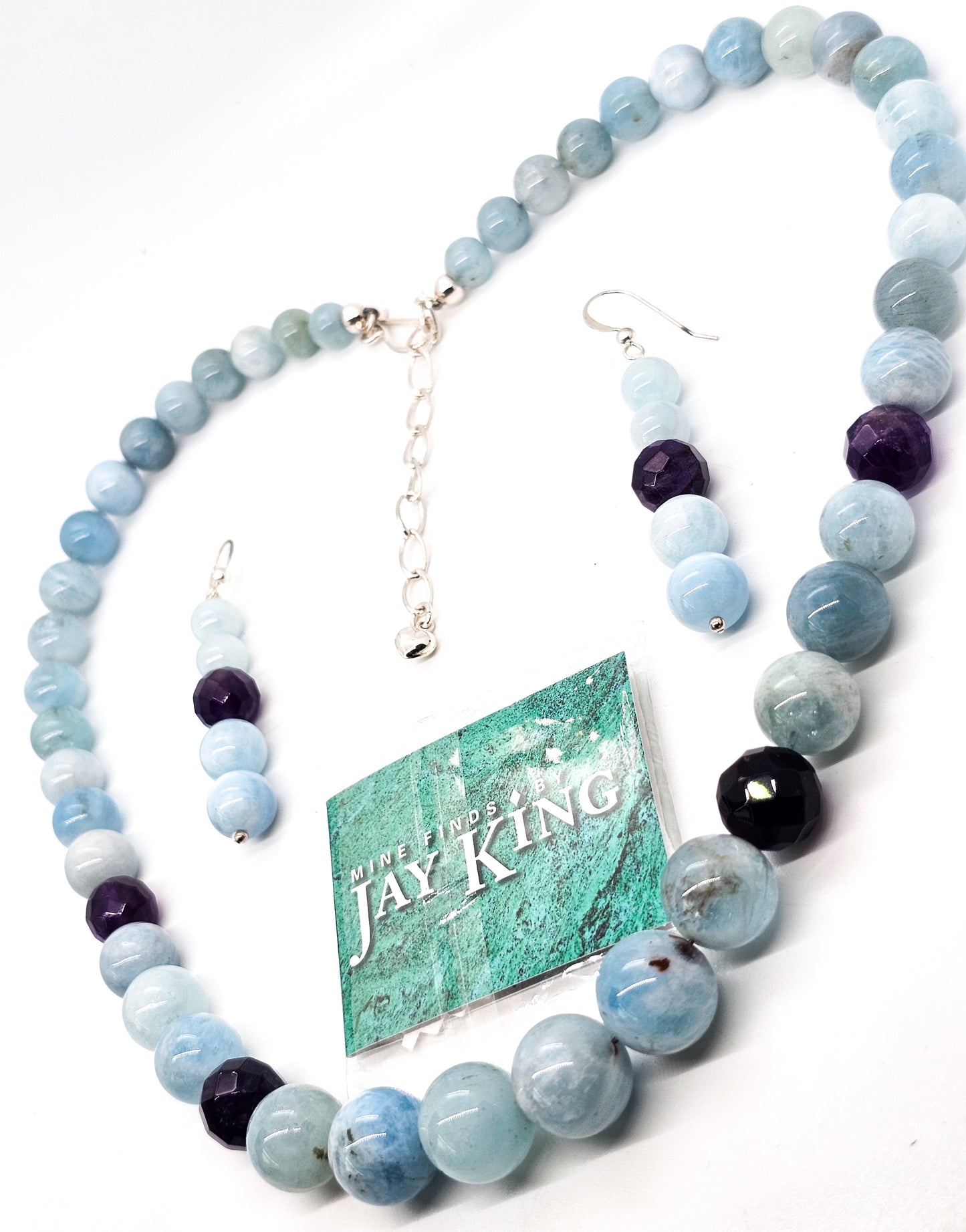 Jay King Aquamarine and Amethyst Desert Rose Trading sterling silver necklace earrings set