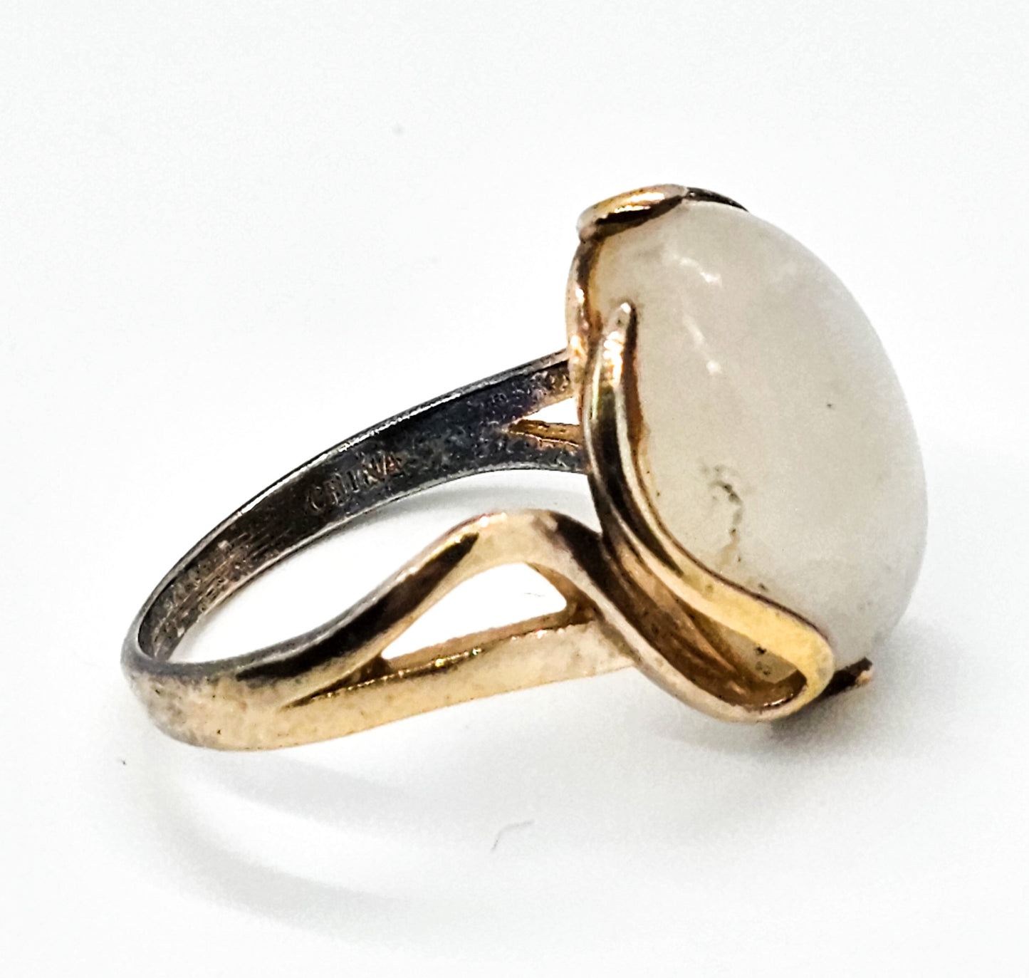 Rainbow flash moonstone PJM vermeil gold over sterling silver split shank ring size 8