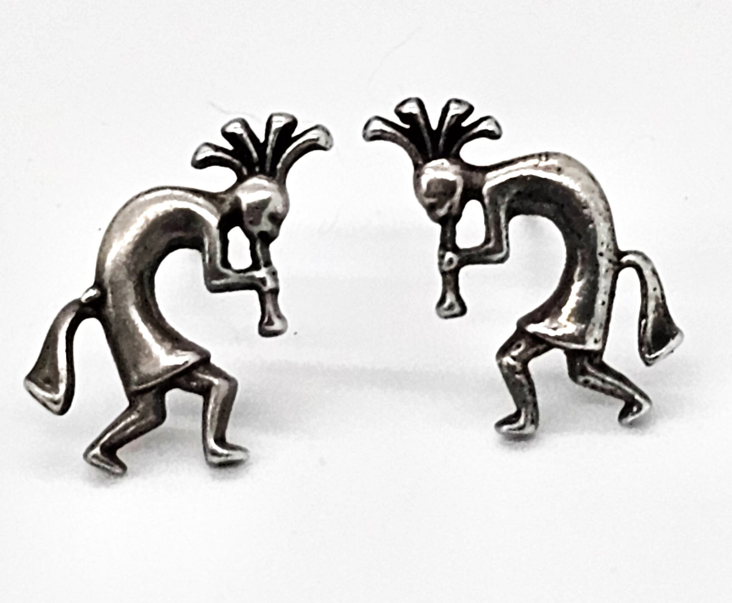 Dancing Kokopelli Vintage Native American signed Sterling Silver stud Earrings