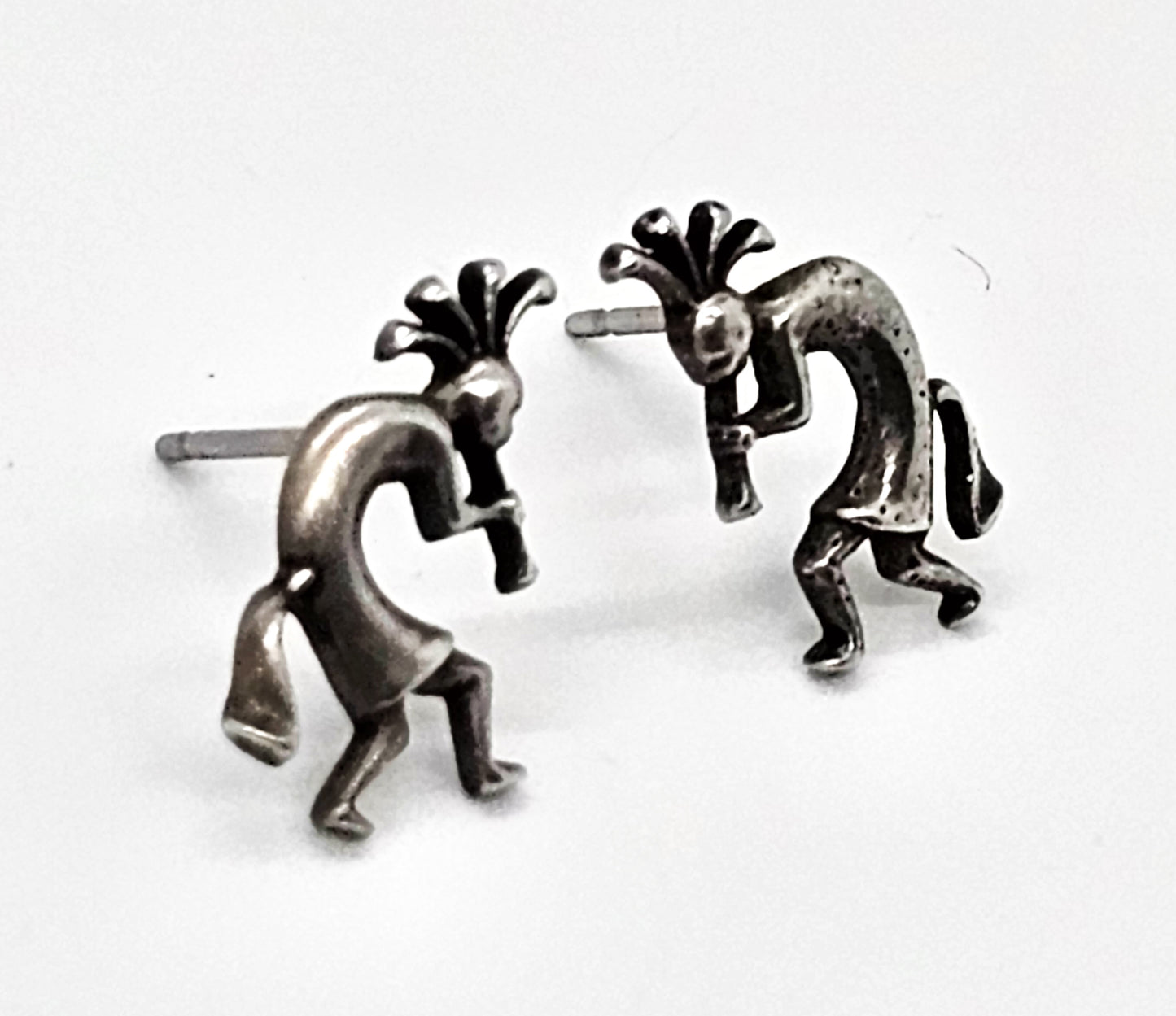 Dancing Kokopelli Vintage Native American signed Sterling Silver stud Earrings