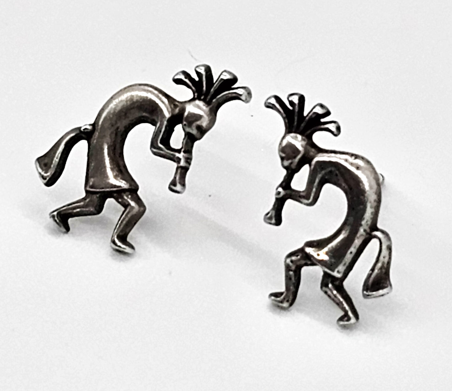 Dancing Kokopelli Vintage Native American signed Sterling Silver stud Earrings