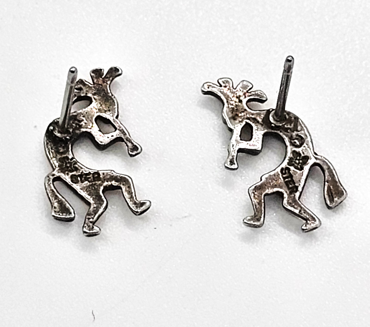 Dancing Kokopelli Vintage Native American signed Sterling Silver stud Earrings