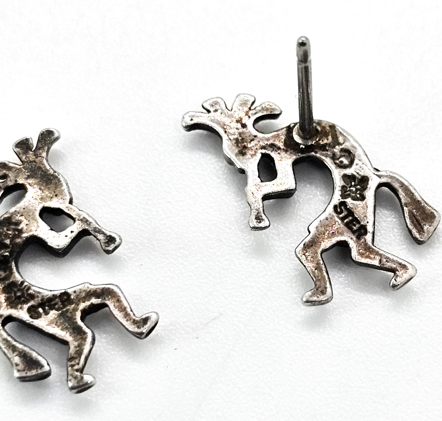 Dancing Kokopelli Vintage Native American signed Sterling Silver stud Earrings