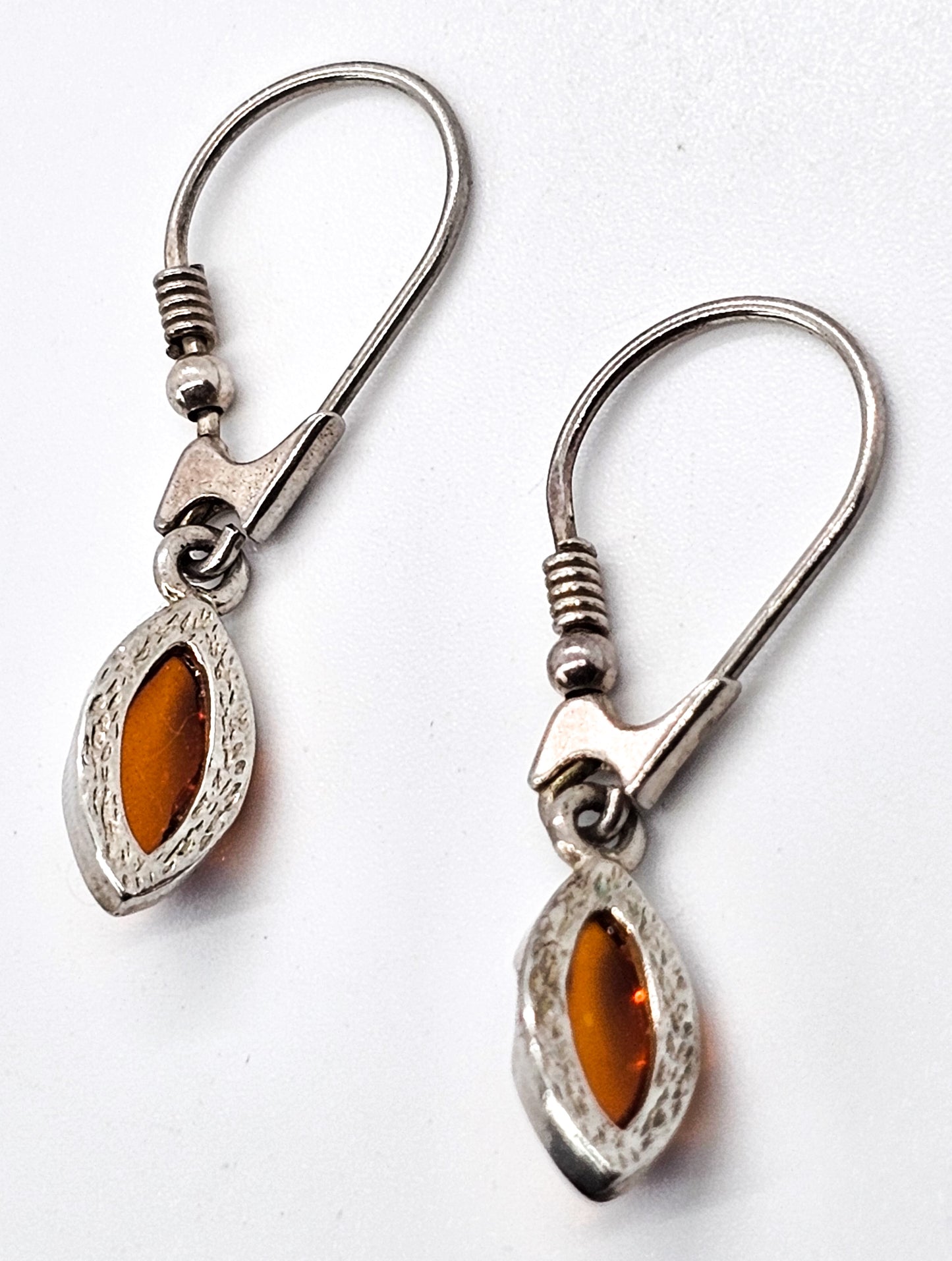 Amber marquis drop vintage sterling silver dangle earrings