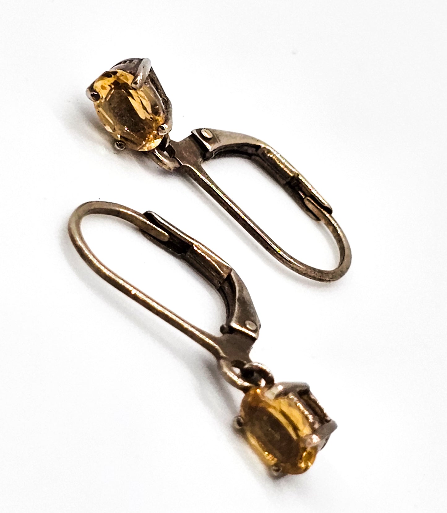 Lirm faceted drop yellow citrine gemstone vermeil gold over sterling silver vintage earrings