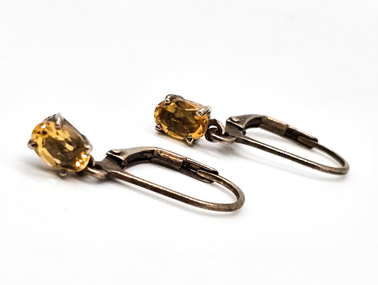 Lirm faceted drop yellow citrine gemstone vermeil gold over sterling silver vintage earrings