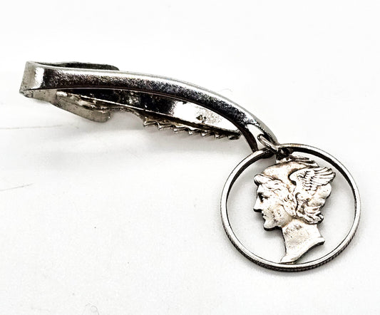 Mercury Dime WWII trench art vintage men's tie clip