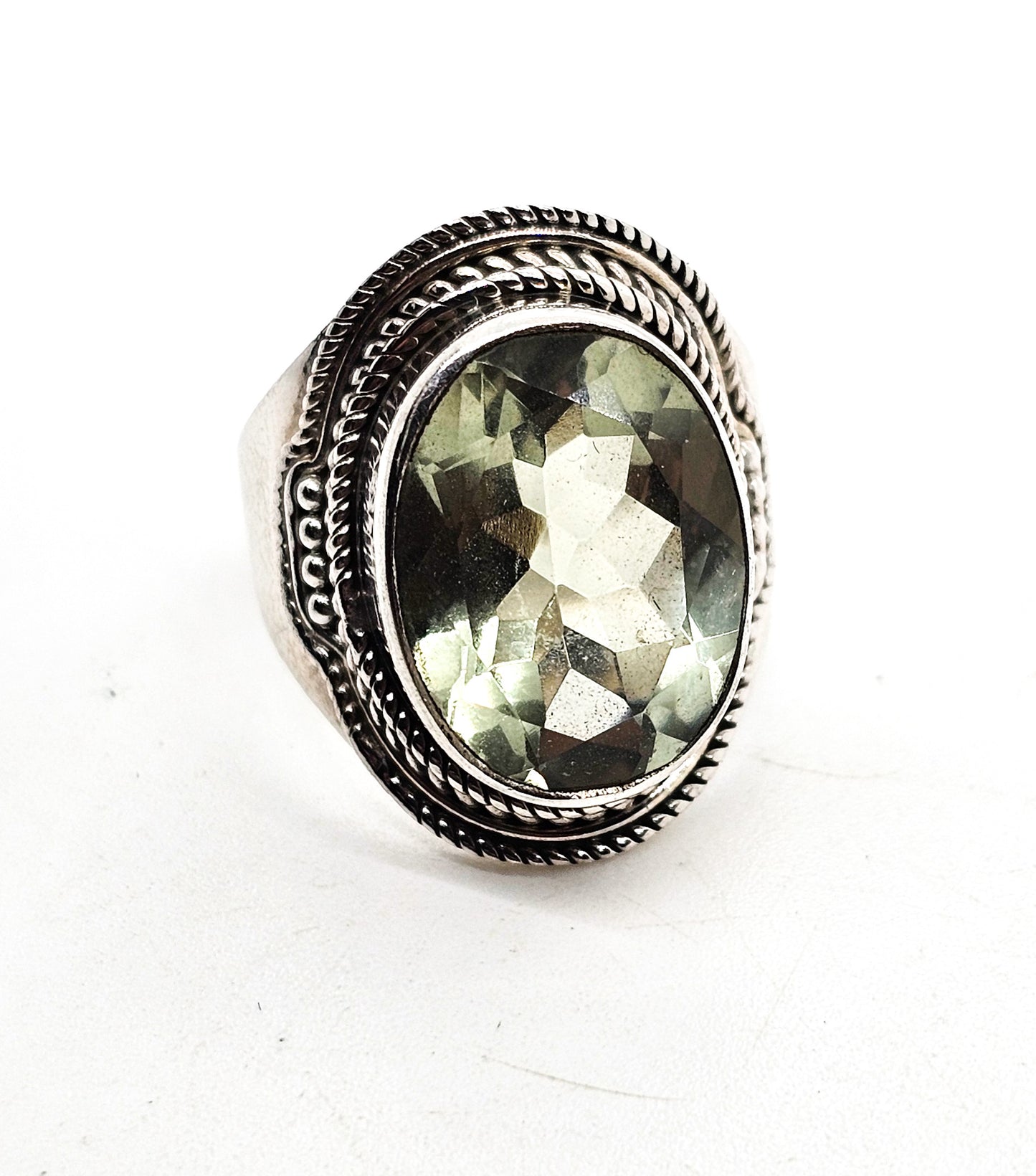 Prasiolite Green Amethyst YS India tribal Bali style sterling silver ring size 7.5