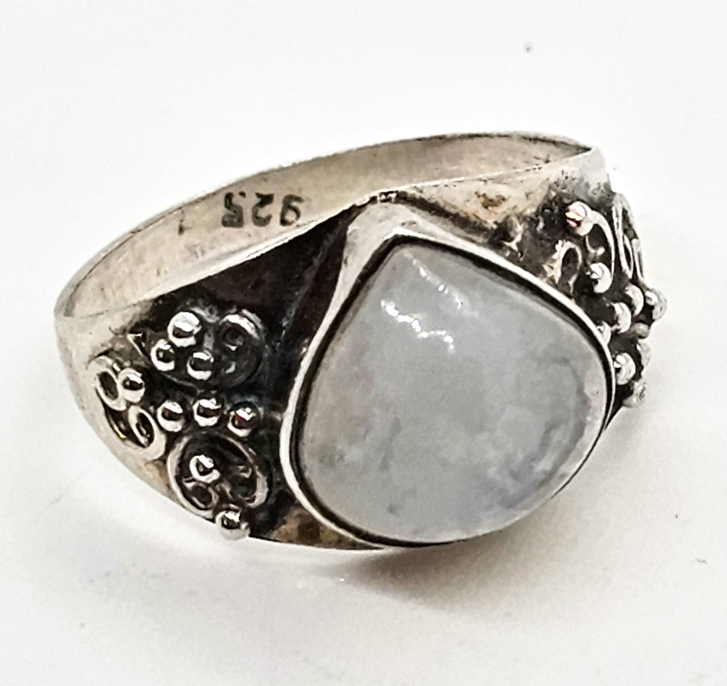 Blue Moonstone Pear cut Balinese Bali style sterling silver vintage ring size 7.5
