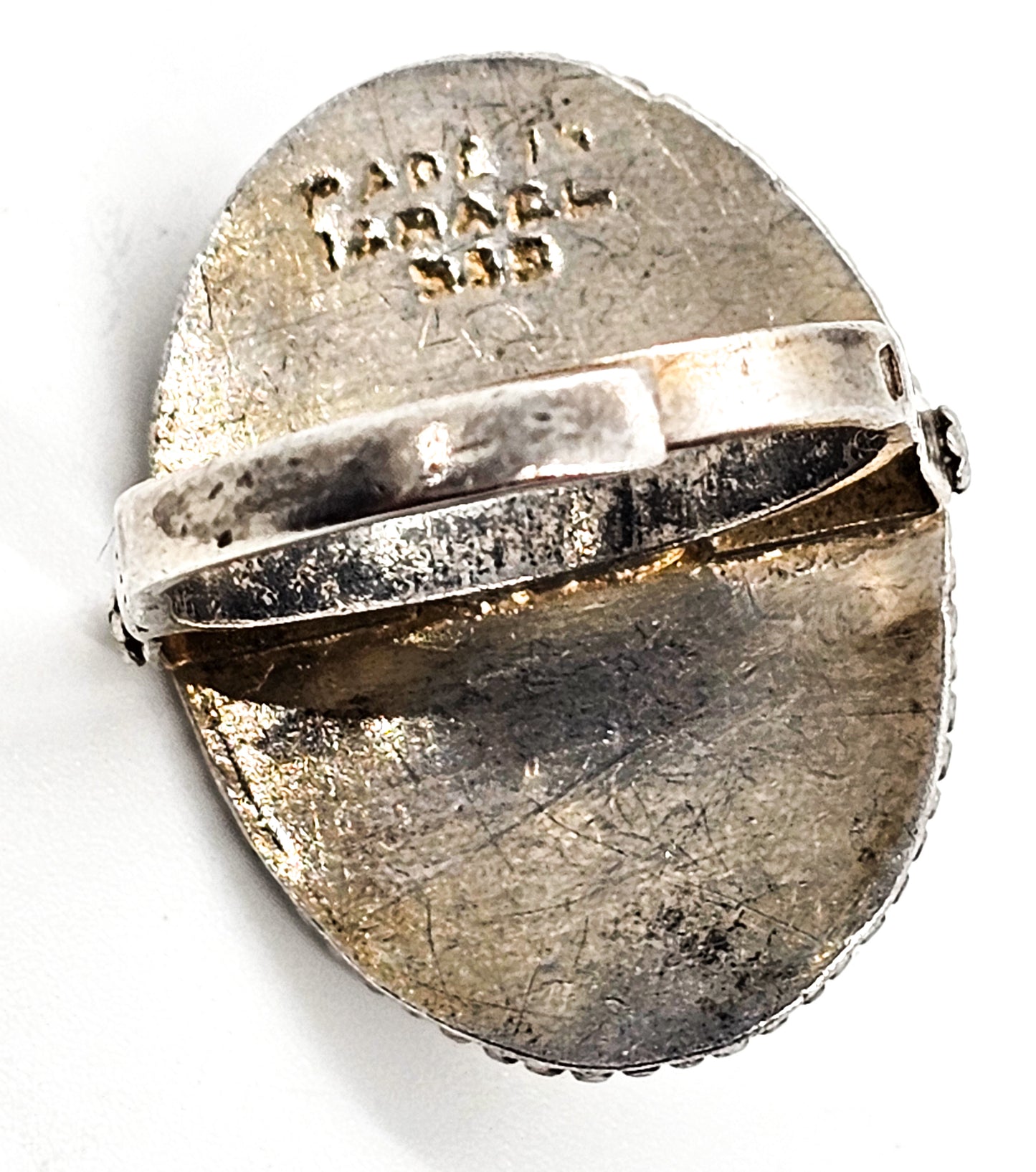 Eilat green chrysocolla Israel vintage large sterling silver adjustable ring size 9.5
