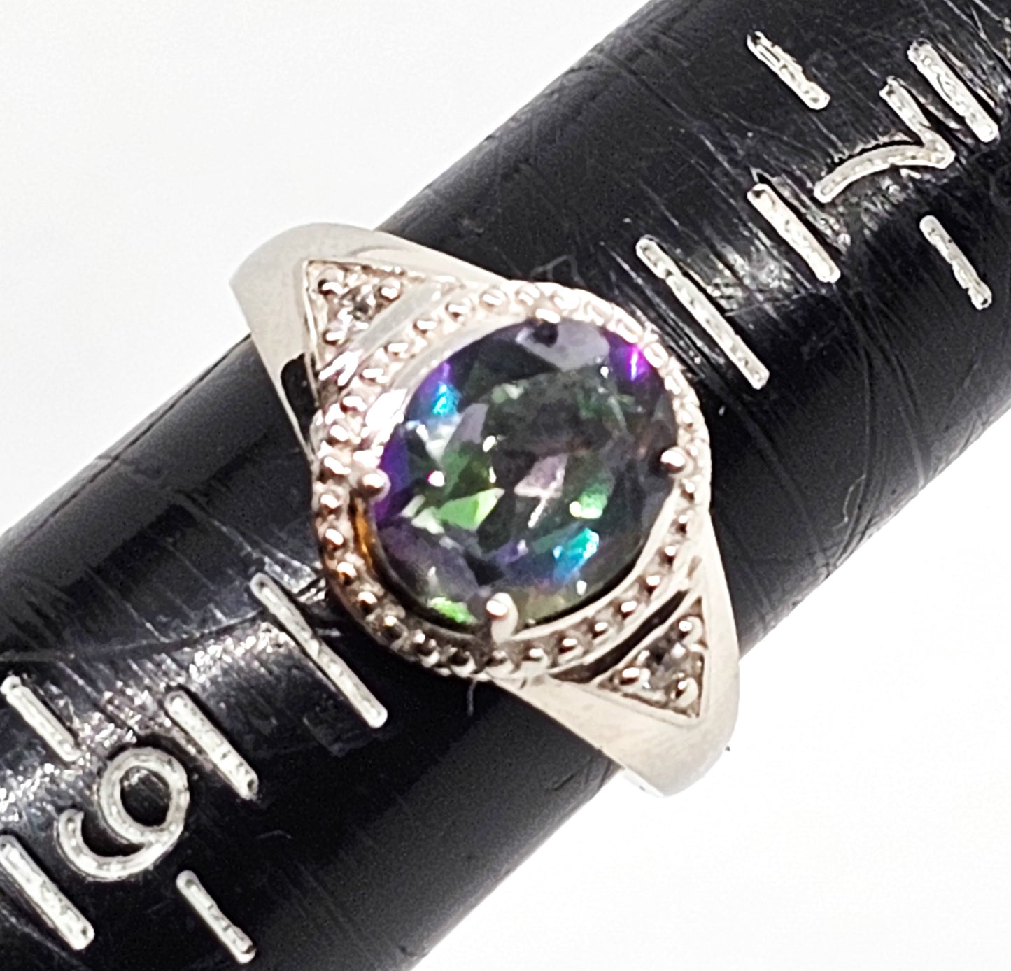 2.5ct Mystic Topaz Karis STS white gold plated stainless steel ring size 8