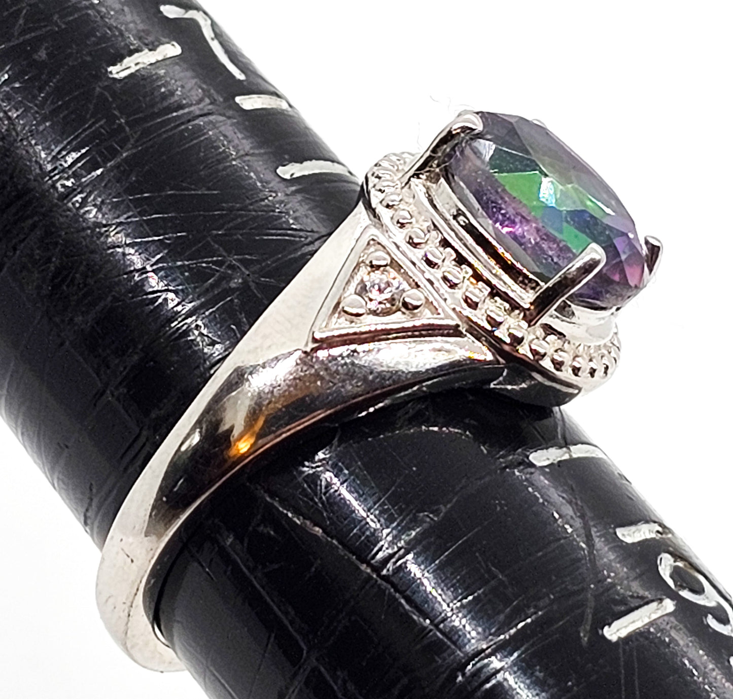2.5ct Mystic Topaz Karis STS white gold plated stainless steel ring size 8