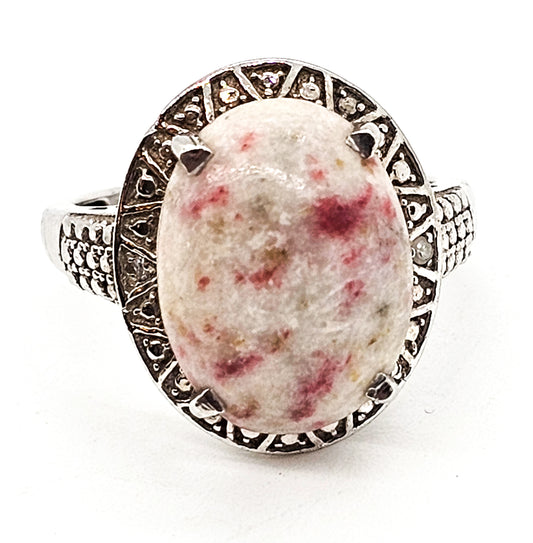 Pink Tourmaline Rubellite and diamond chip sterling silver ring size 8 STS Chuck Clemency