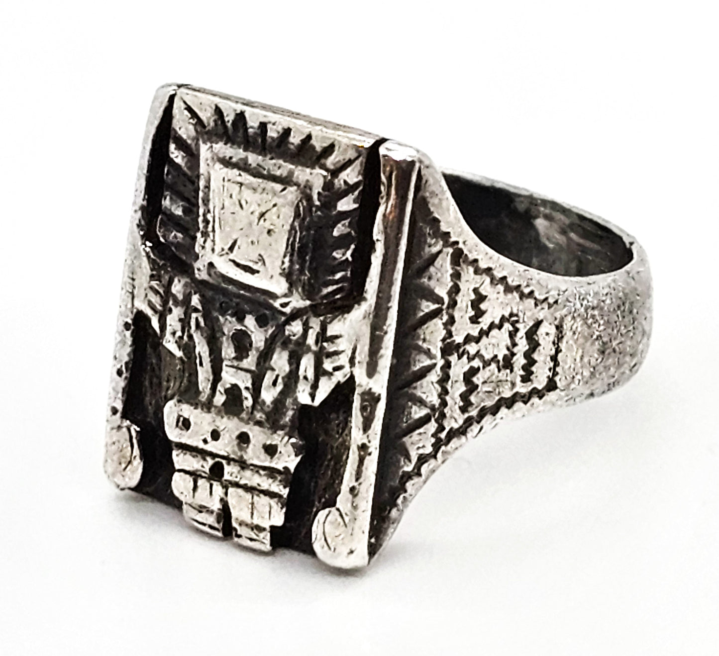 Inti Sun God Inca Peruvian vintage 900 sterling silver vintage signet ring size 5