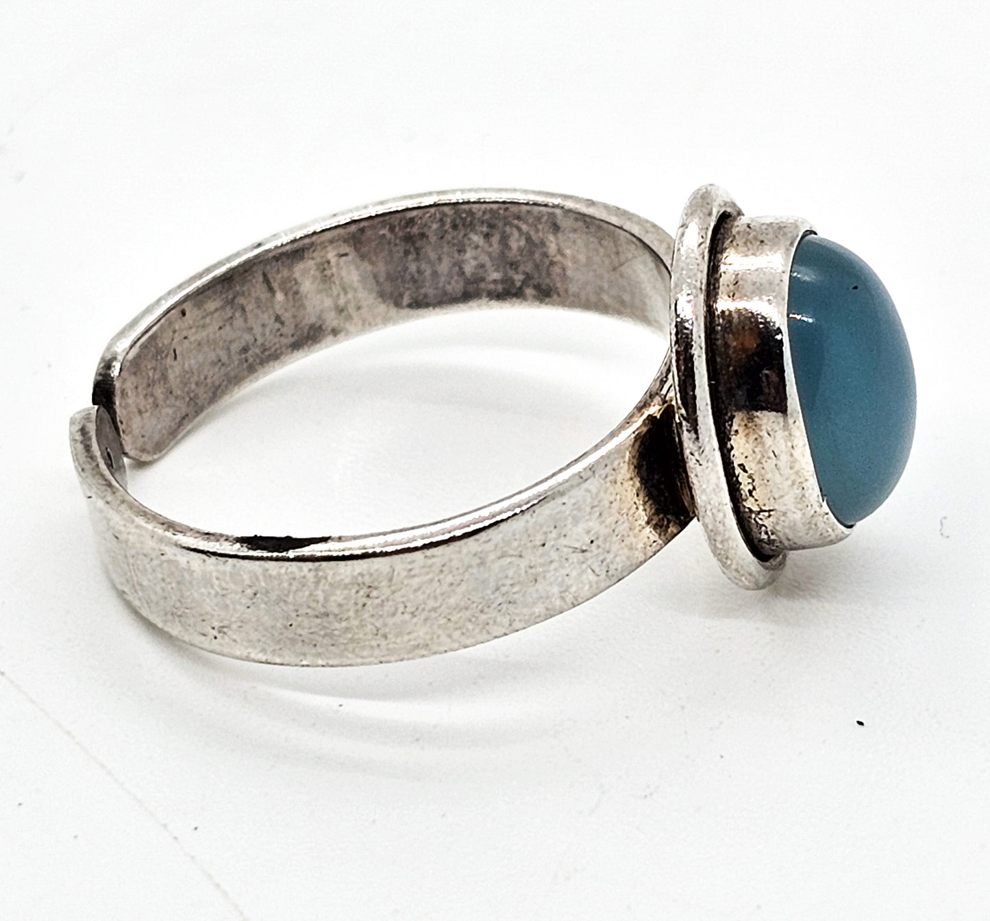 Blue chalcedony  vintage sterling silver adjustable thick band ring size 9