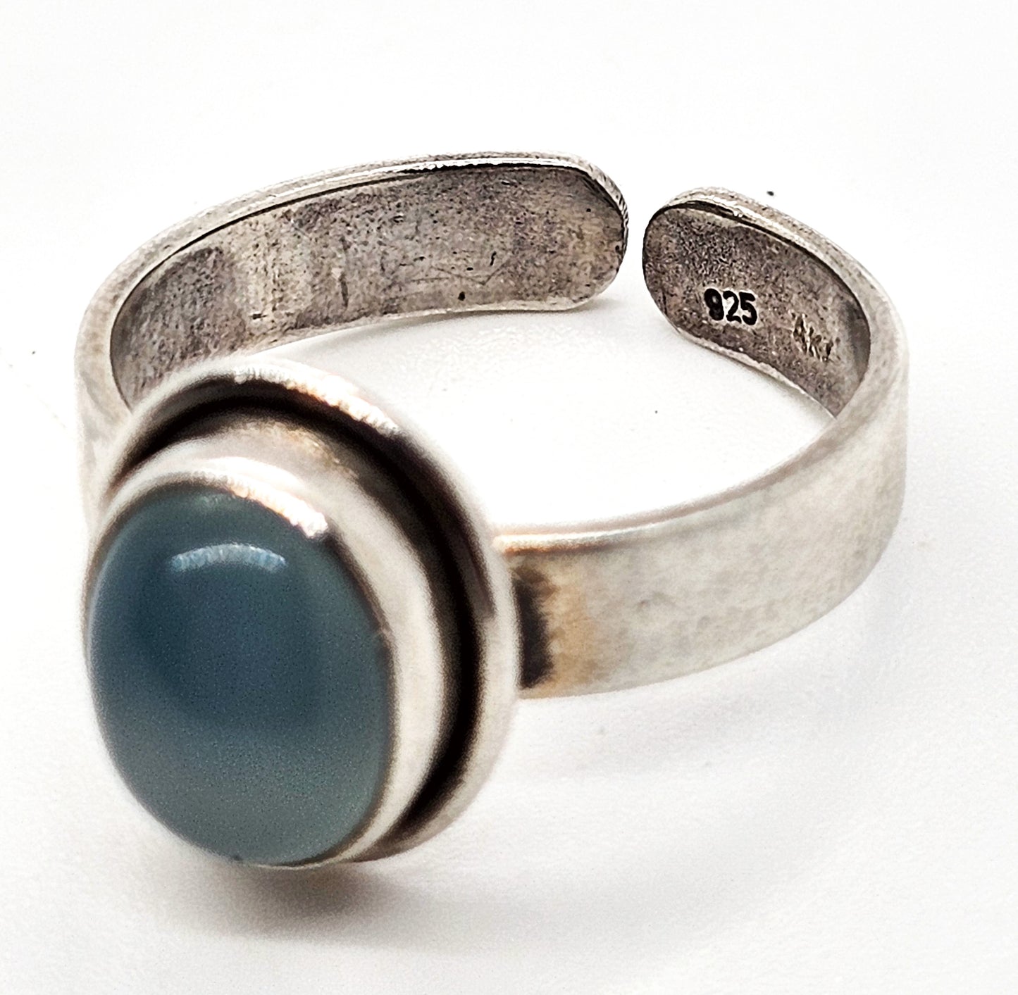 Blue chalcedony  vintage sterling silver adjustable thick band ring size 9