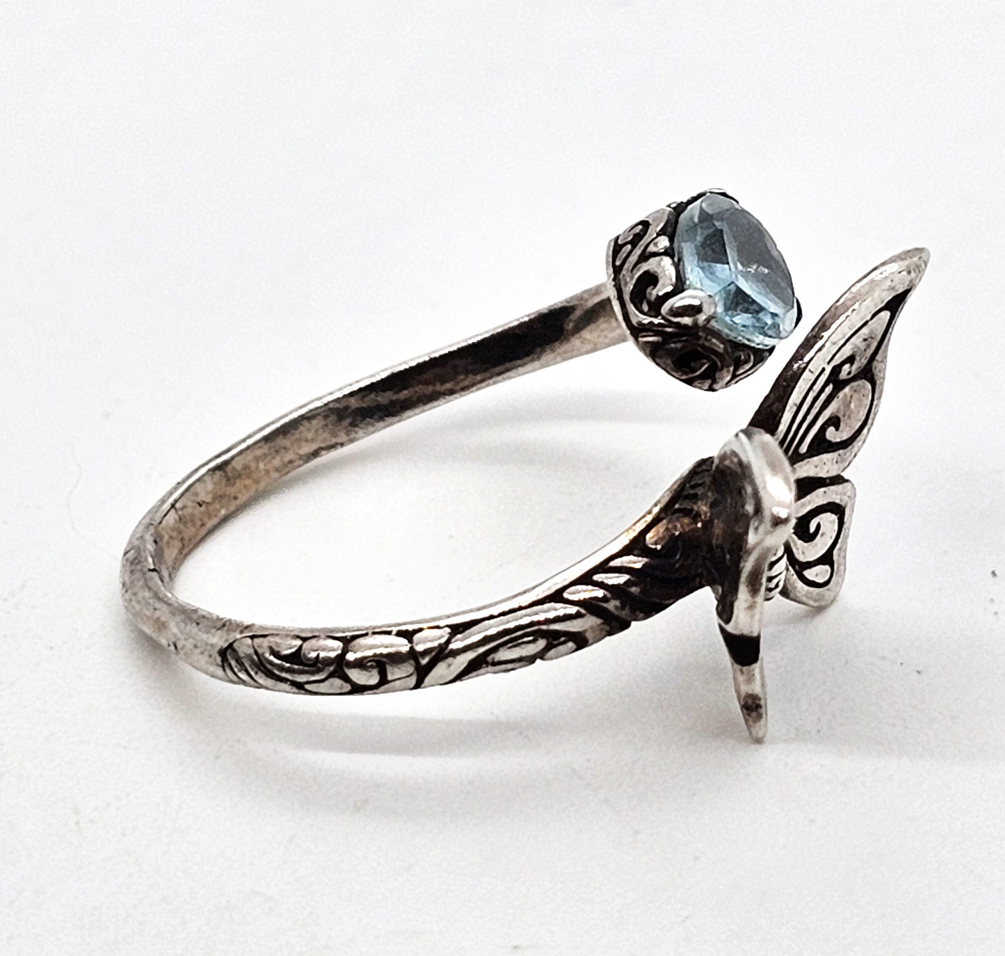 Annika Witt ATI blue topaz sterling silver embossed torsade spiral ring size 8