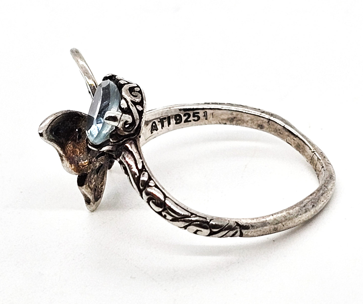 Annika Witt ATI blue topaz sterling silver embossed torsade spiral ring size 8