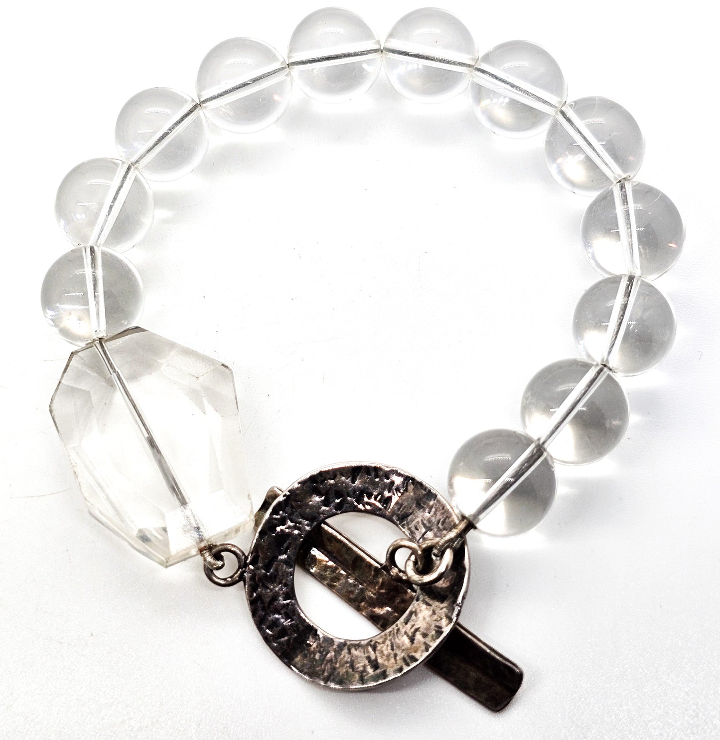 Clear Quartz gemstone beaded Sterling silver toggle clasp bracelet