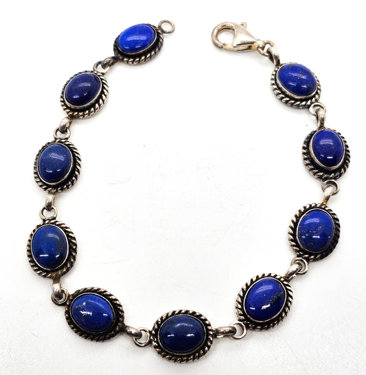 QT blue Lapis Lazuli cab vintage Southwestern sterling silver vintage tennis bracelet