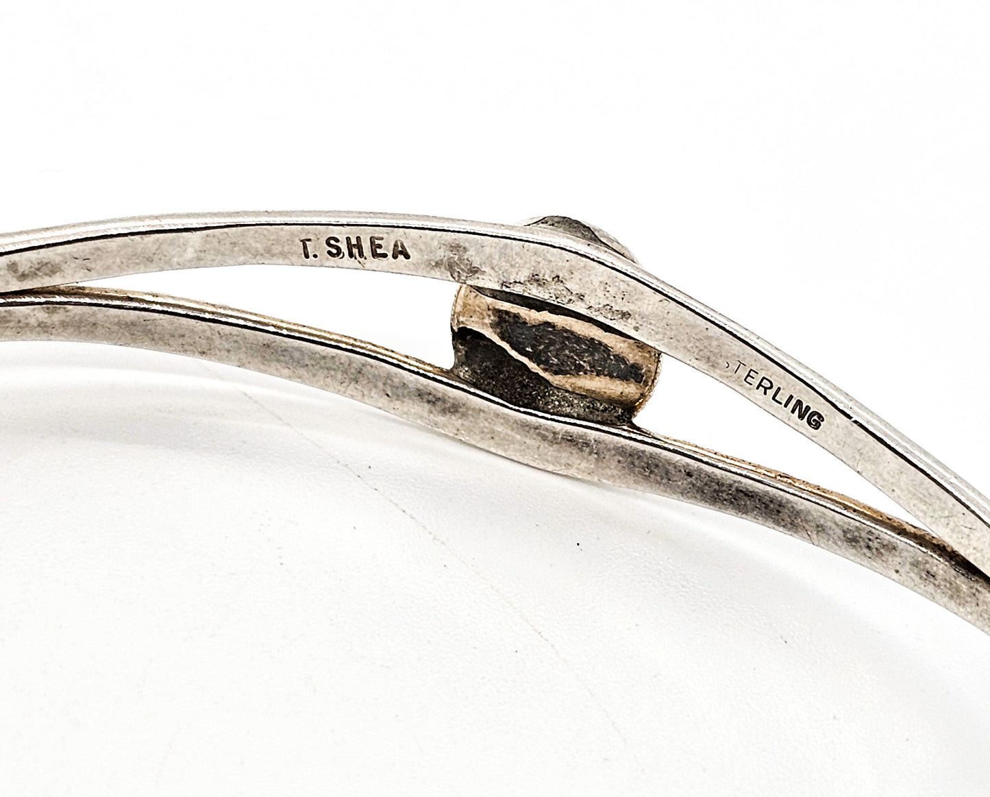 T. SHEA Sterling Silver Malachite Cuff Bracelet Designer Signed Ed Levin Apprentice