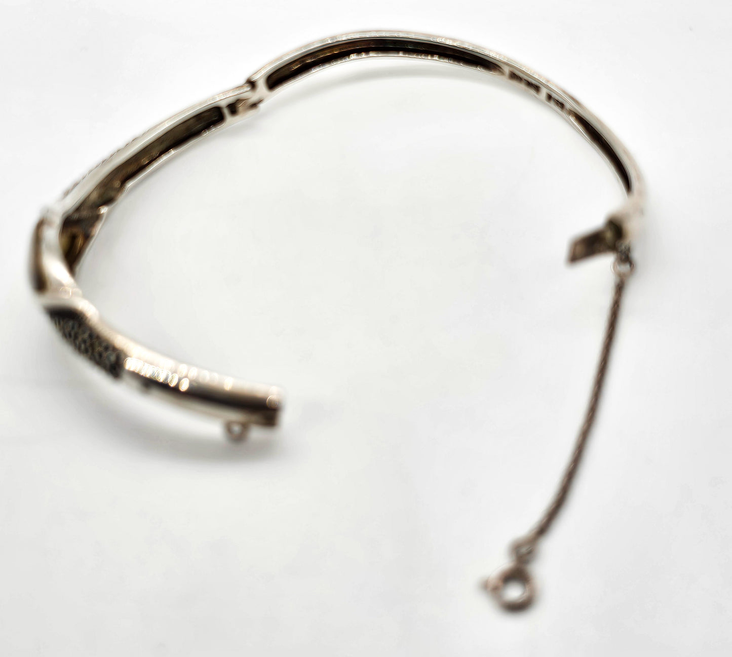 Mother of Pearl MOP marcasite vintage sterling silver vintage bangle bracelet