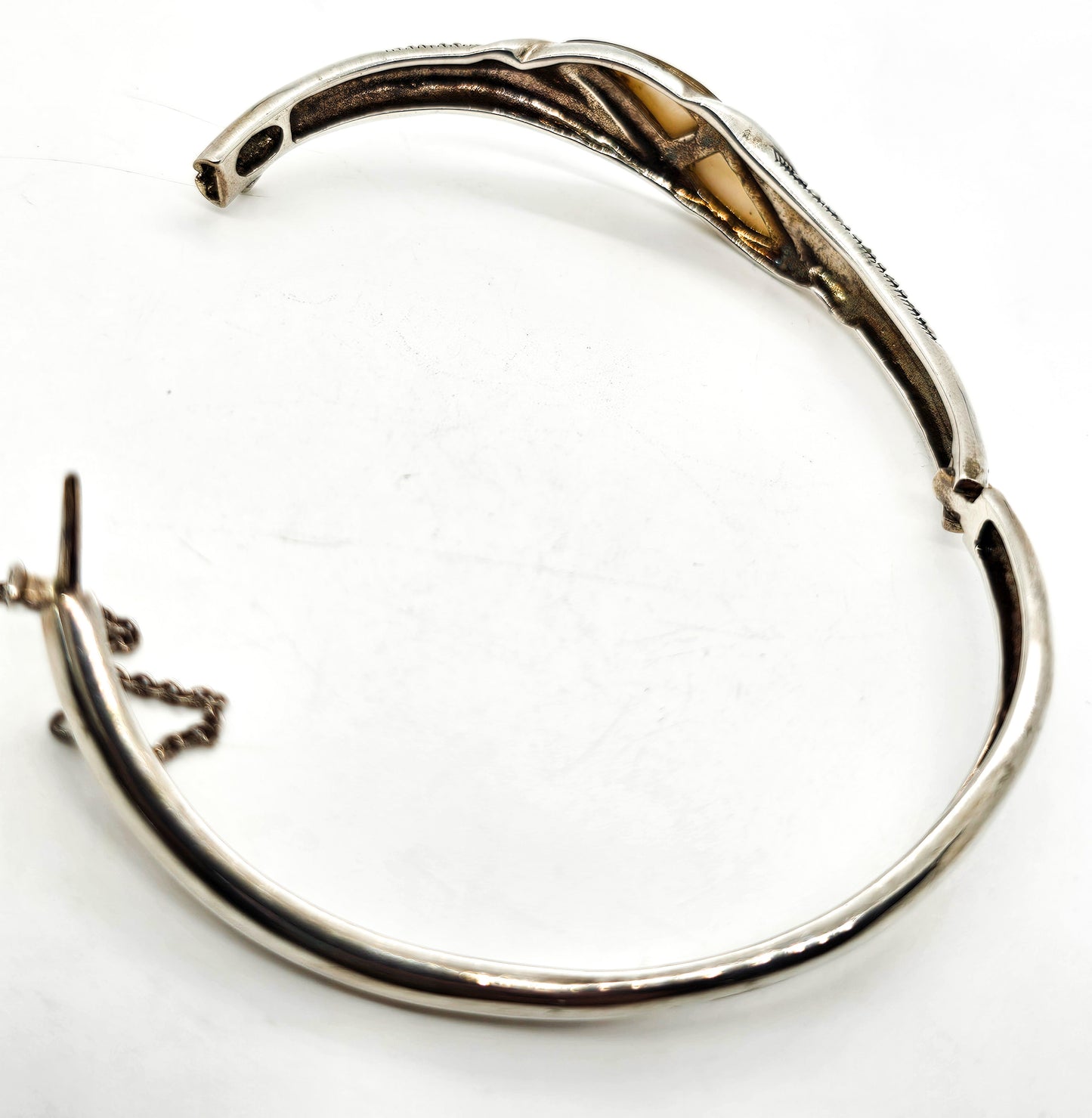 Mother of Pearl MOP marcasite vintage sterling silver vintage bangle bracelet