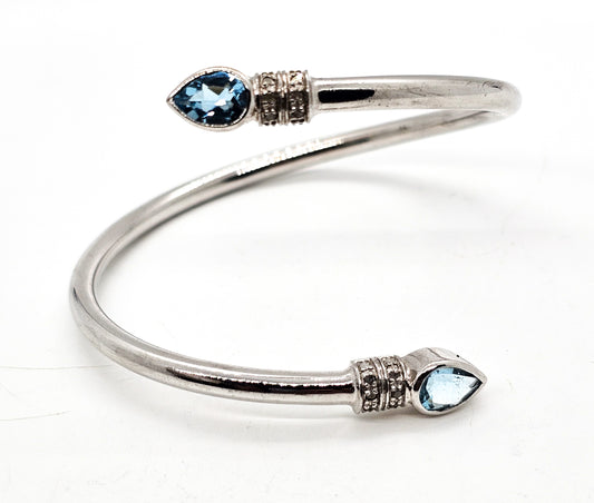 CN Blue Topaz diamond chip Bali style sterling silver torsade wrap bangle bracelet