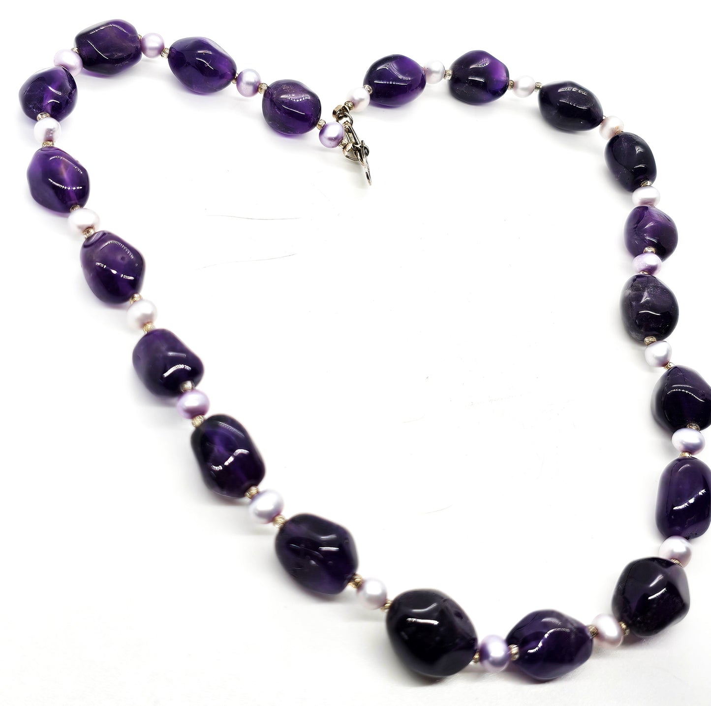 21st and stone signed Amethyst and pearl beaded sterling silver necklace