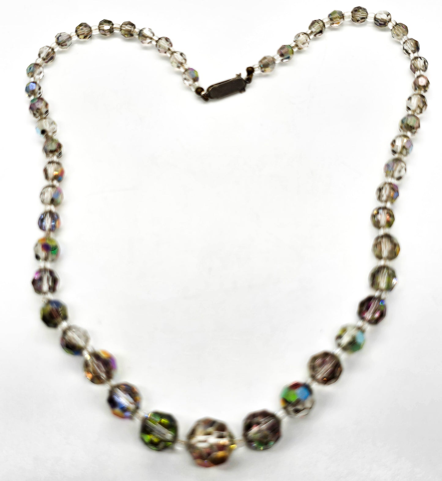 Austrian crystal smoky aurora borealis graduated beaded vintage mid century necklace